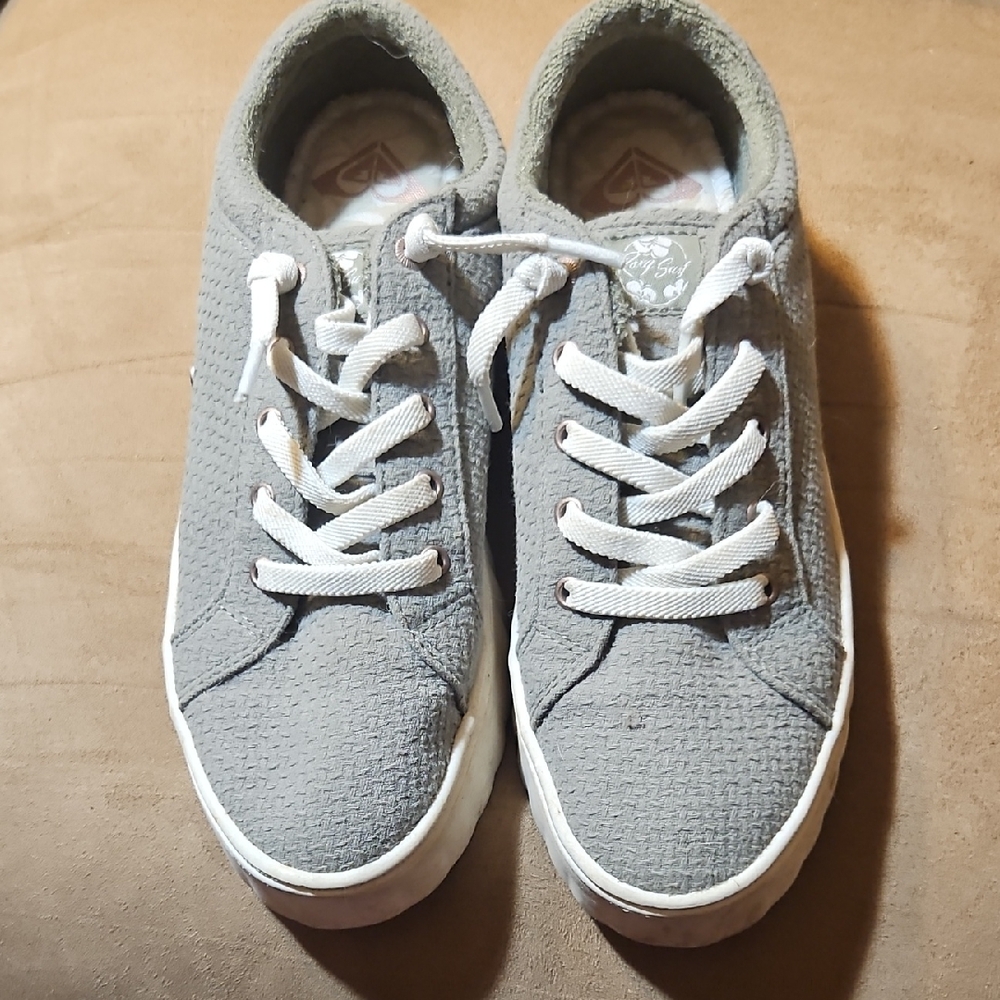 Gray Textured Sneakers with White Laces